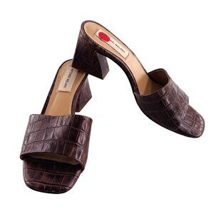 Antonio Melani Brown Croc-Embossed Block Heel Sandals Size 9 M